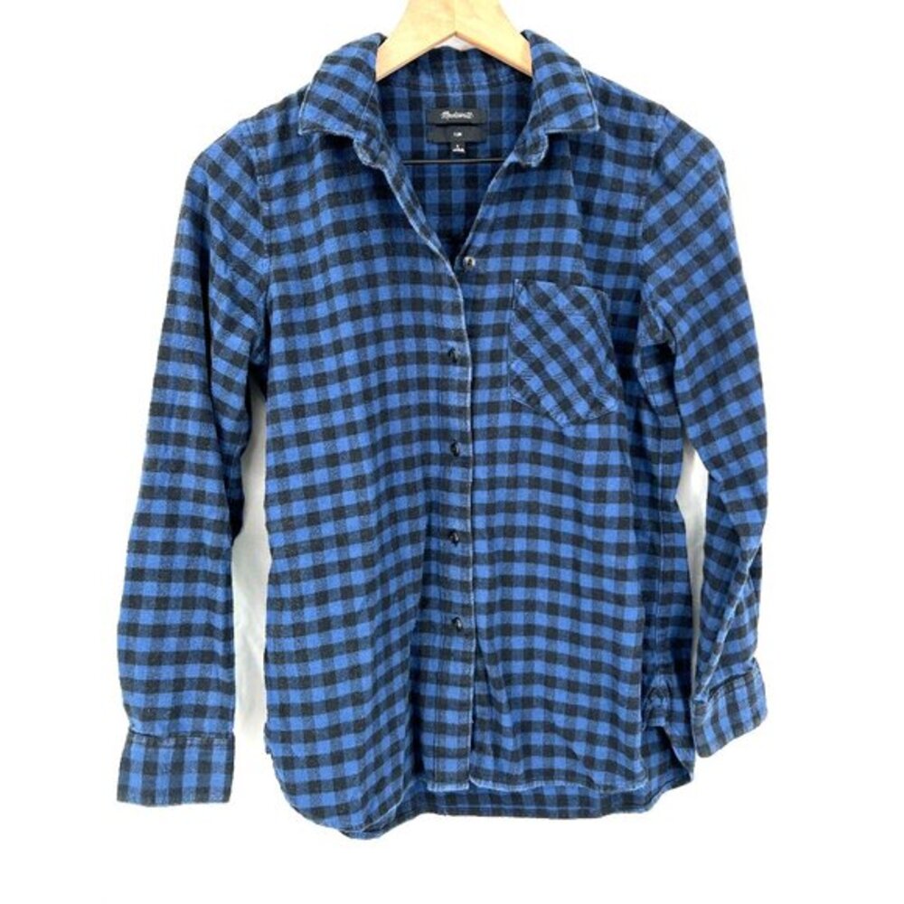 Madewell checkered flannel shirt slim fit blue black casual comfy classic S